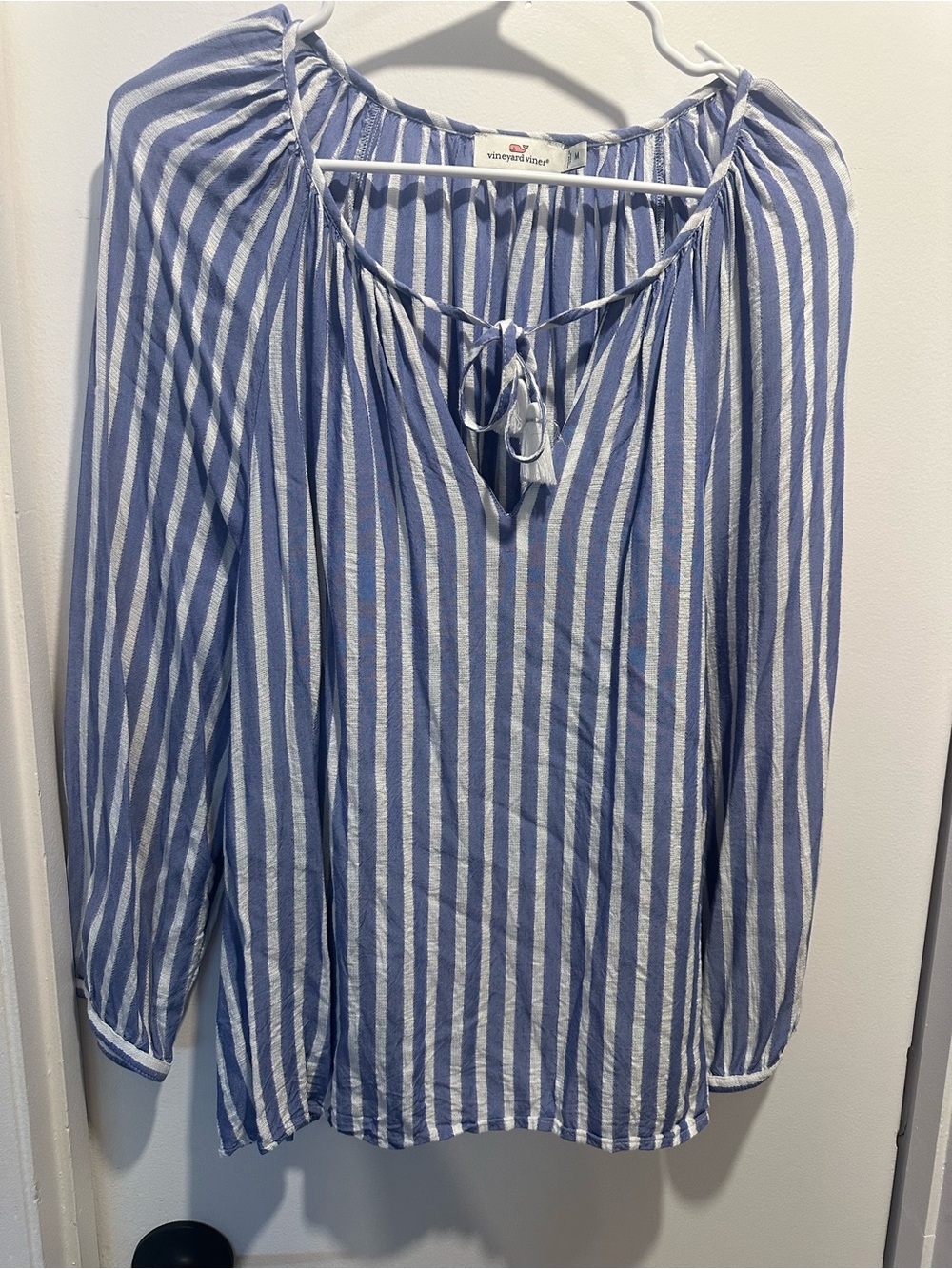 Vineyard Vines Blue and White Vertical Stripe Peasant Top